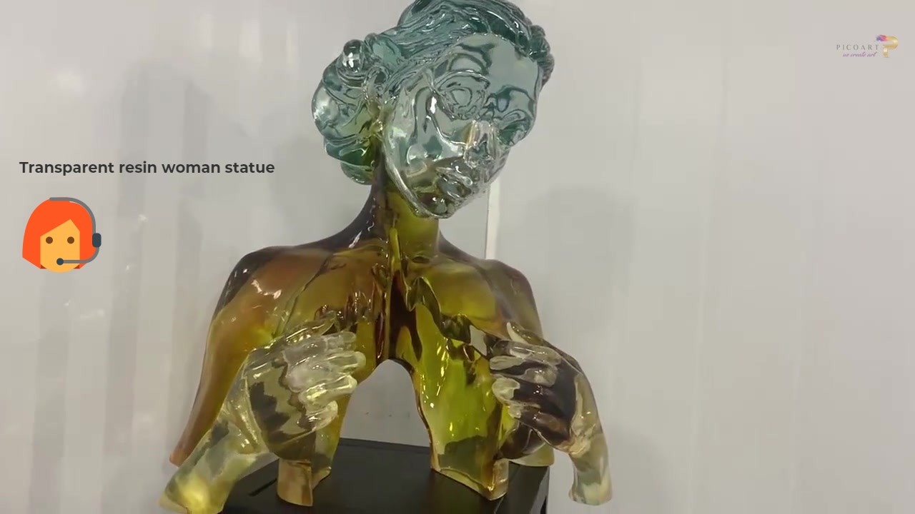 PICO ART Transparent Clear Resin Woman Head Sculpture