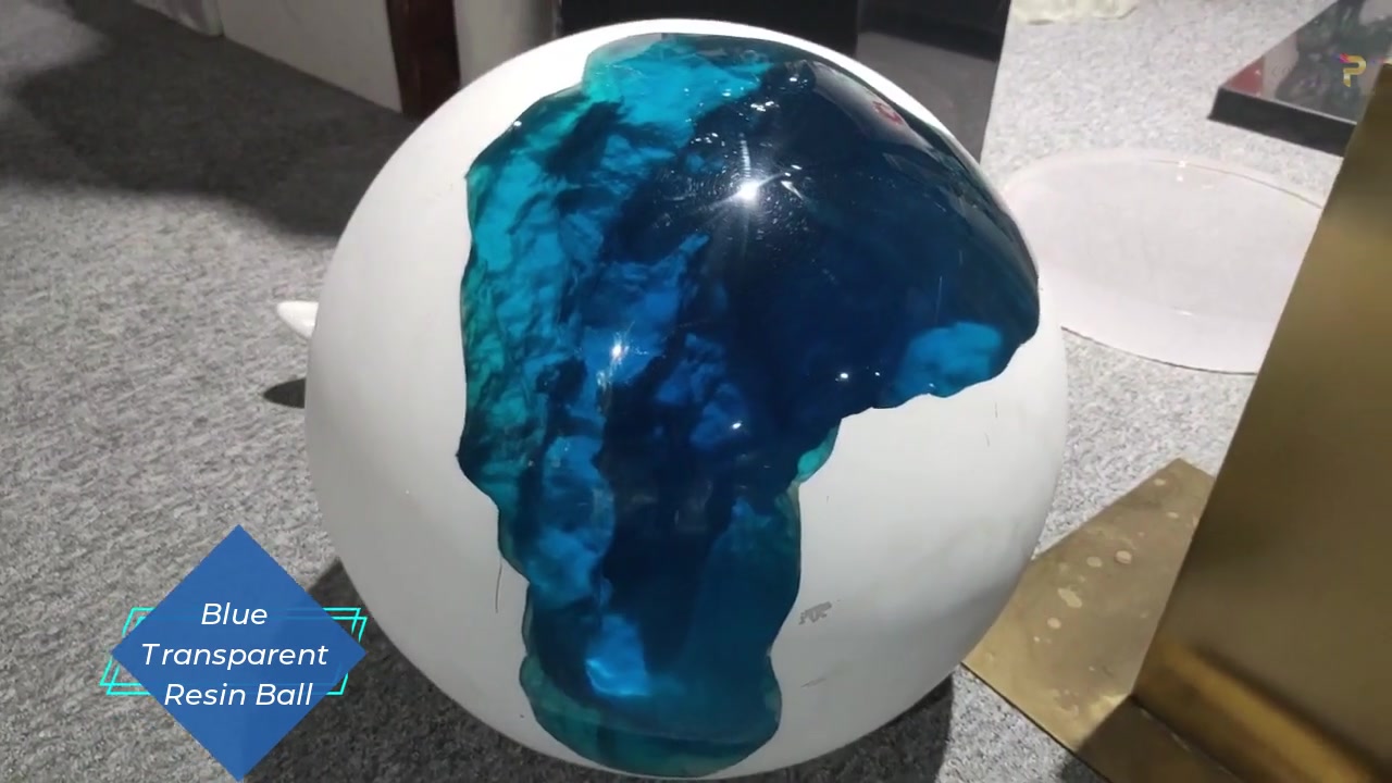 Transparent Resin Blue Ball and Green Pedestal