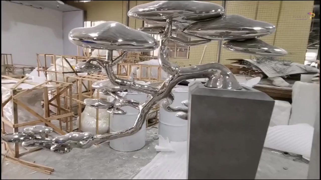 Abstract Welcome Pine Stainless Steel Sculpture