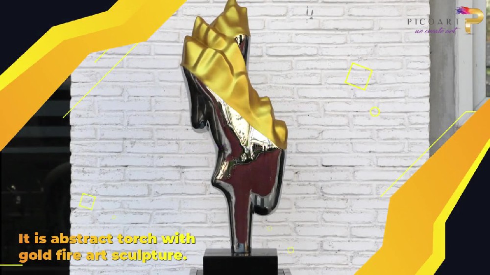 Abstract Composite Torch with Gold Fire Art Sculpture