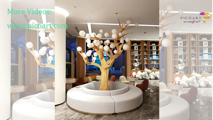 How can a tree sculpture with integrated lighting be developed for a space?