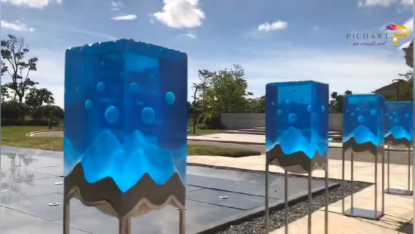 Clear Resin Sculpture with Stainless Steel Support